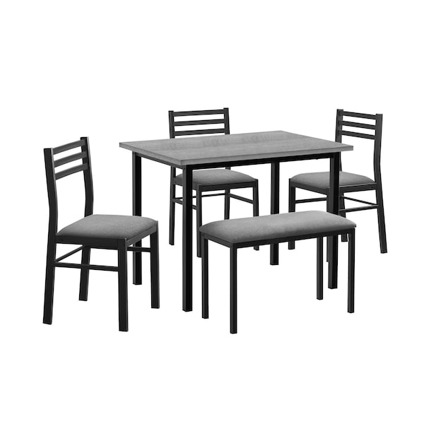 Monarch Specialties Dining Set, 5pcs Set, 40 in. Rectangular, Kitchen, Small, Black Metal, Grey Laminate, Grey Fabric - I 1037