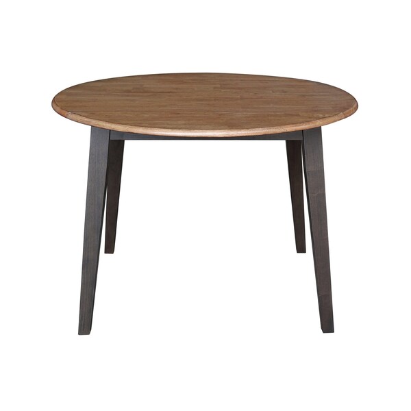International Concepts 42 in. Solid Wood Round Dual Drop Leaf Dining Table with 4 Chairs in Hickory/Washed Coal - K45-42DL-C10-4