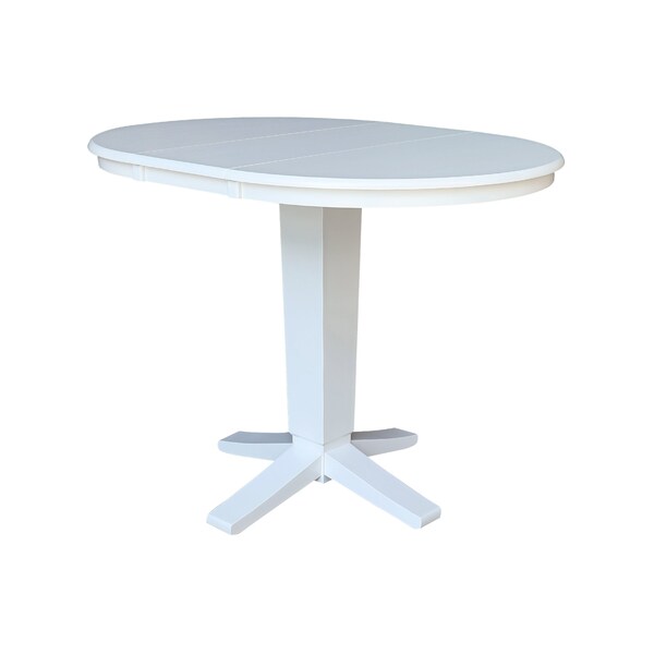 International Concepts 36 in. Solid Wood Round Extension Dining Table with 4 Counter Height Stools in White - K08-36RXT-23-S6132-4