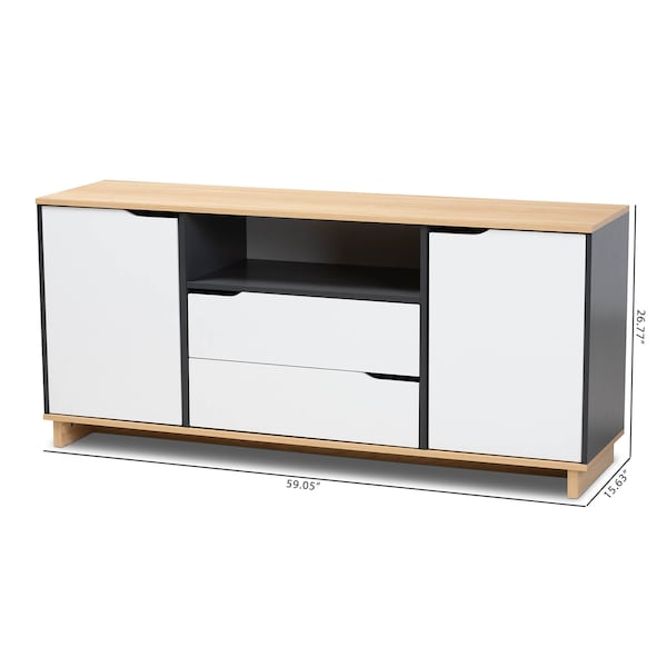 Baxton Studio Reed Mid-Century Multicolor 2-Door Wood Dining Room Sideboard - 159-10213
