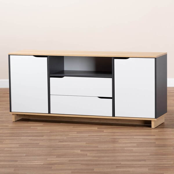 Baxton Studio Reed Mid-Century Multicolor 2-Door Wood Dining Room Sideboard - 159-10213