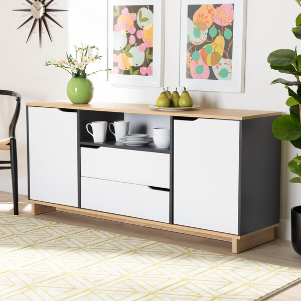 Baxton Studio Reed Mid-Century Multicolor 2-Door Wood Dining Room Sideboard - 159-10213
