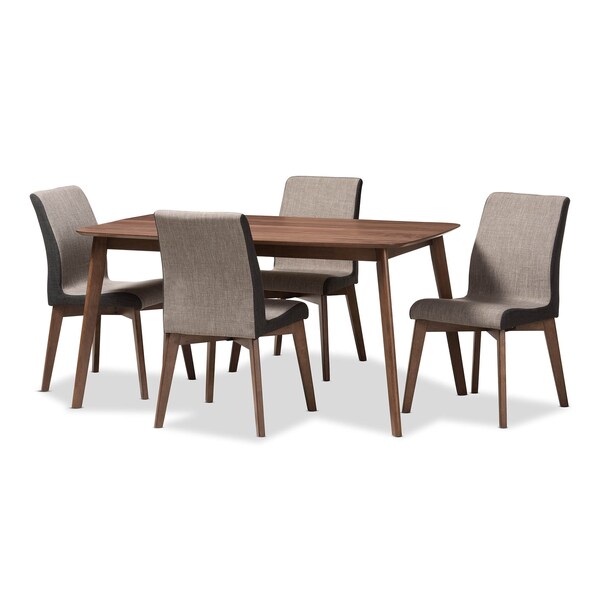 Baxton Studio Kimberly Mid-Century Modern Beige and Brown 5-Piece Dining Set - 145-7181-7946