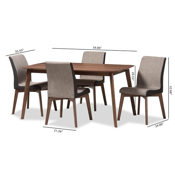 Baxton Studio Kimberly Mid-Century Modern Beige and Brown 5-Piece Dining Set - 145-7181-7946
