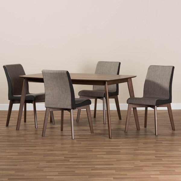 Baxton Studio Kimberly Mid-Century Modern Beige and Brown 5-Piece Dining Set - 145-7181-7946