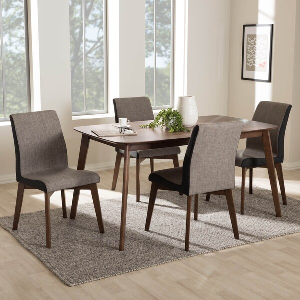 Baxton Studio Kimberly Mid-Century Modern Beige and Brown 5-Piece Dining Set - 145-7181-7946