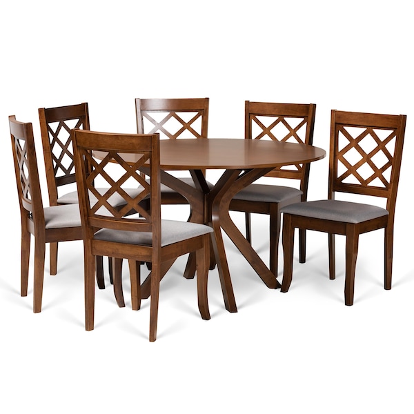 Baxton Studio Jana Modern and Contemporary Grey Fabric and Walnut Brown Finished Wood 7-Piece Dining Set - 174-10541-10893-ZORO