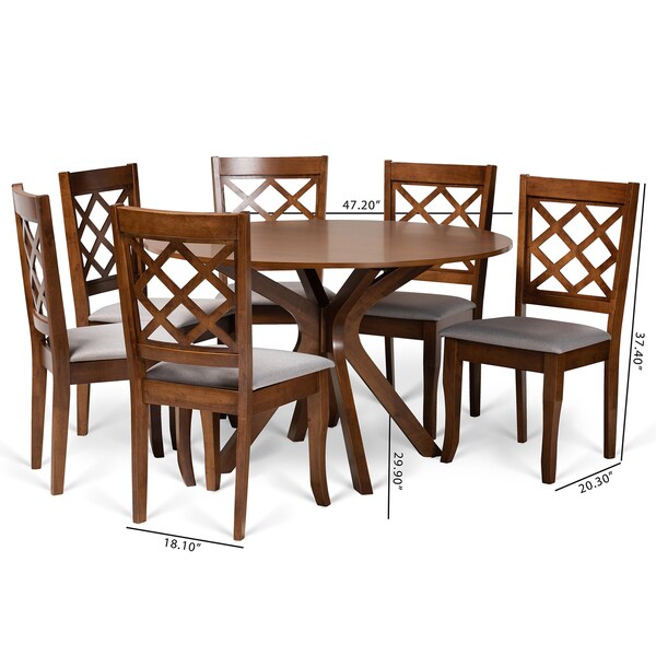 Baxton Studio Jana Modern and Contemporary Grey Fabric and Walnut Brown Finished Wood 7-Piece Dining Set - 174-10541-10893-ZORO