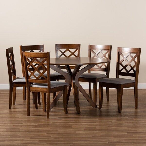 Baxton Studio Jana Modern and Contemporary Grey Fabric and Walnut Brown Finished Wood 7-Piece Dining Set - 174-10541-10893-ZORO