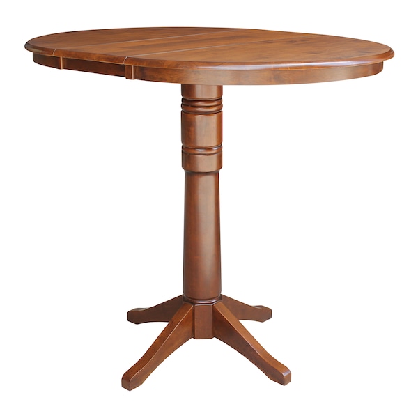 International Concepts Round 36 in Rd Top Pedestal Table, 12 in Leaf, 40.9 inH, Adjustable Height, Espresso, 36 in W, 48 in L - K581-36RXT-27B-6B-2
