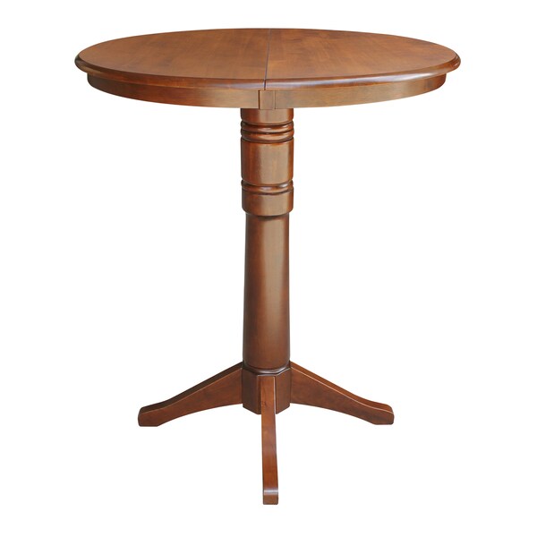 International Concepts Round 36 in Rd Top Pedestal Table, 12 in Leaf, 40.9 inH, Adjustable Height, Espresso, 36 in W, 48 in L - K581-36RXT-27B-6B-2