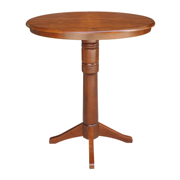 International Concepts Round 36 in Rd Top Pedestal Table, 12 in Leaf, 40.9 inH, Adjustable Height, Espresso, 36 in W, 48 in L - K581-36RXT-27B-6B-2