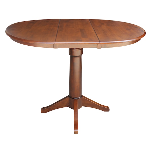 International Concepts Round 36 in Rd Top Pedestal Table, 12 in Leaf, 40.9 inH, Adjustable Height, Espresso, 36 in W, 48 in L - K581-36RXT-27B-6B-2