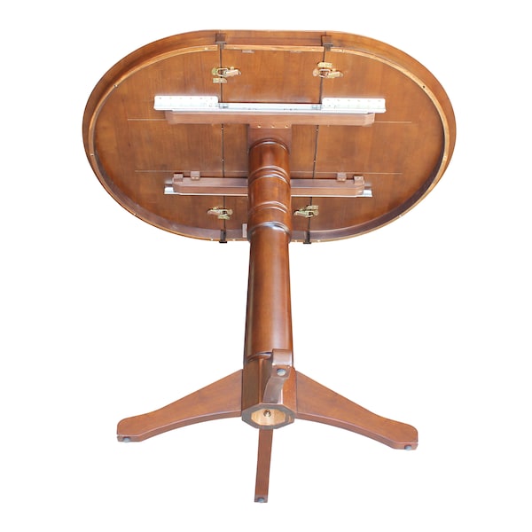 International Concepts Round 36 in Rd Top Pedestal Table, 12 in Leaf, 40.9 inH, Adjustable Height, Espresso, 36 in W, 48 in L - K581-36RXT-27B-6B-2