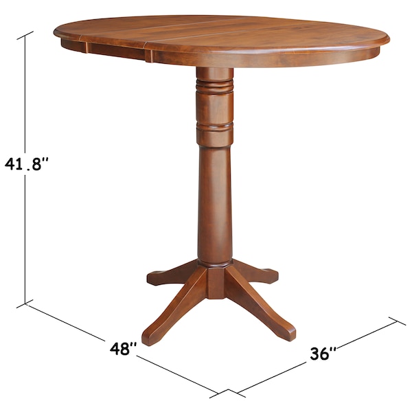 International Concepts Round 36 in Rd Top Pedestal Table, 12 in Leaf, 40.9 inH, Adjustable Height, Espresso, 36 in W, 48 in L - K581-36RXT-27B-6B-2