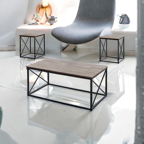 Homeroots Dark Taupe, Black Metal Table Set - 3 Piece - 366086