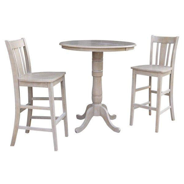 International Concepts Round 36 in Rd Extend Dining Table 40.9 inH, 2 San Remo Bar Ht Stools, Gray Taupe, 36 in W, 48 in L - K09-36RXT-S103-2