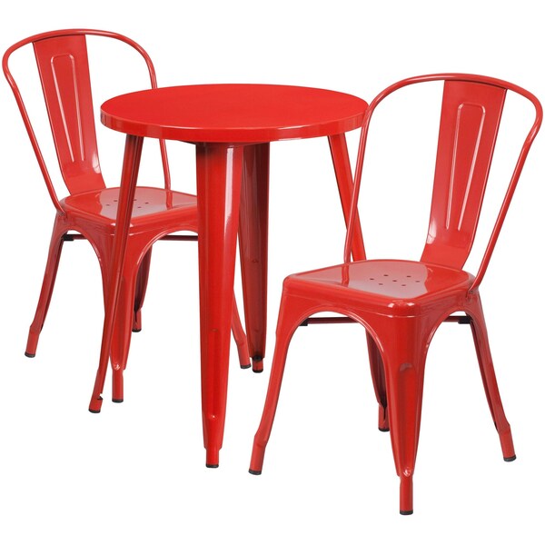 Flash Furniture Round Red Metal Table Set, 24RD, 24" W, 24" L, 29" H, Metal, Red - CH-51080TH-2-18CAFE-RED-GG