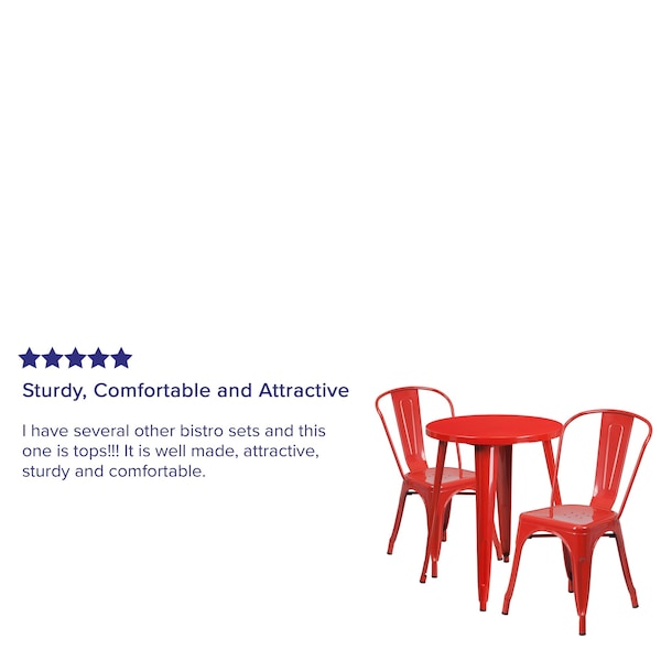 Flash Furniture Round Red Metal Table Set, 24RD, 24" W, 24" L, 29" H, Metal, Red - CH-51080TH-2-18CAFE-RED-GG