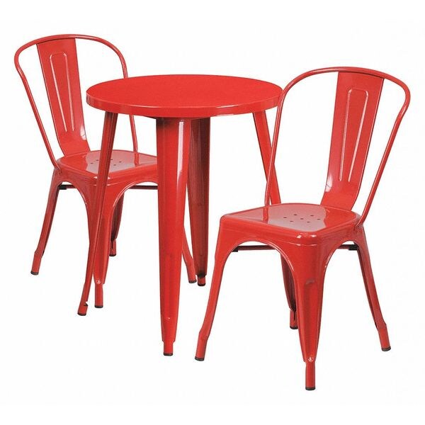 Flash Furniture Round Red Metal Table Set, 24RD, 24" W, 24" L, 29" H, Metal, Red - CH-51080TH-2-18CAFE-RED-GG