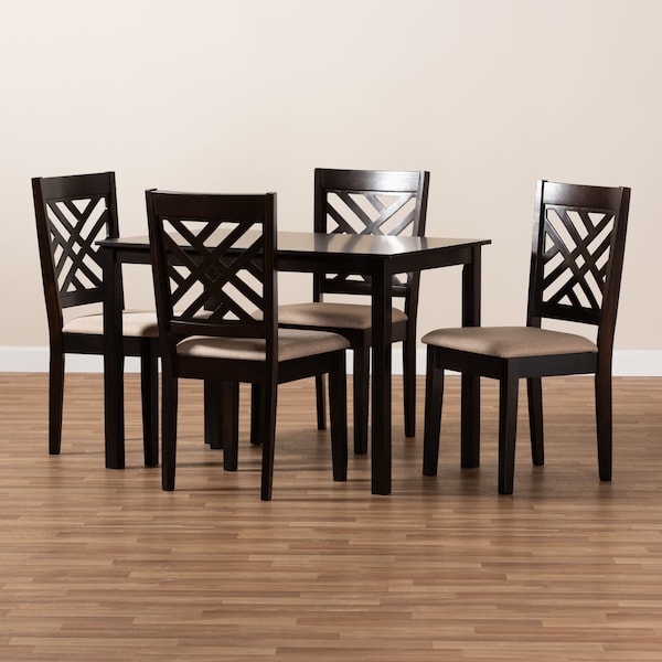 Baxton Studio Caron Sand Upholstered Espresso Finished Wood 5-Piece Dining Set - 153-9401-8026