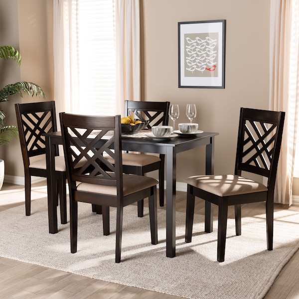 Baxton Studio Caron Sand Upholstered Espresso Finished Wood 5-Piece Dining Set - 153-9401-8026