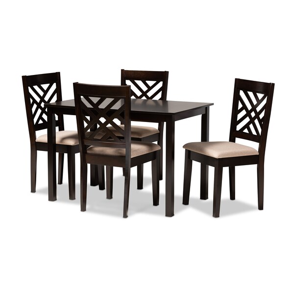 Baxton Studio Caron Sand Upholstered Espresso Finished Wood 5-Piece Dining Set - 153-9401-8026