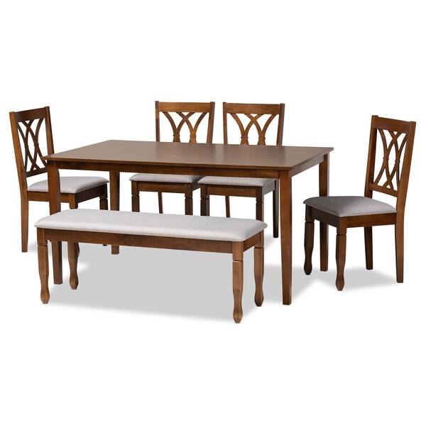 Baxton Studio Reneau Grey Upholstered and Walnut Wood 6-Piece Dining Set - 173-9882-10923-10520