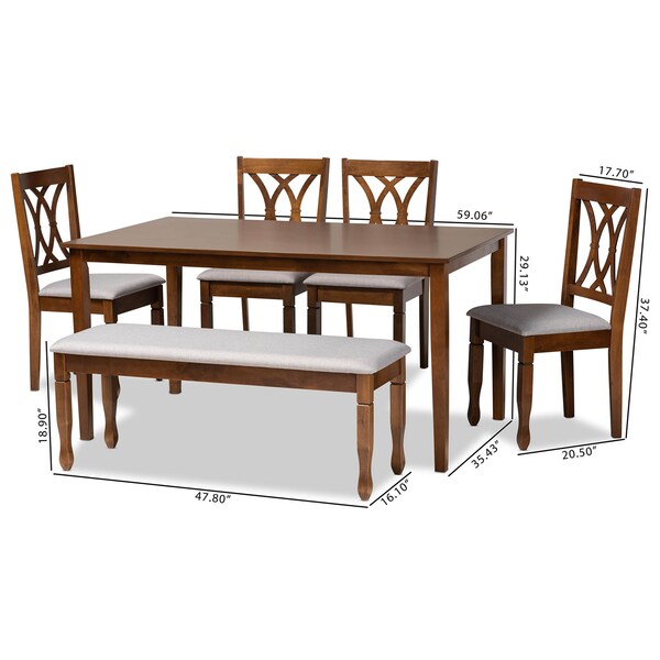 Baxton Studio Reneau Grey Upholstered and Walnut Wood 6-Piece Dining Set - 173-9882-10923-10520