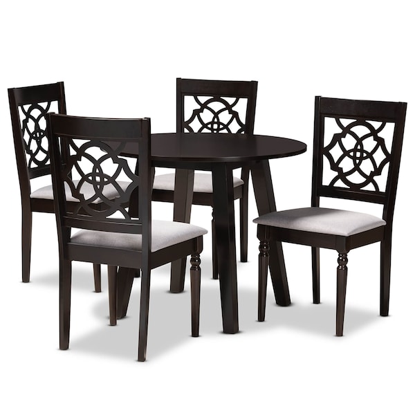 Baxton Studio Eliza Grey Upholstered and Walnut Wood 5-Piece Dining Set - 169-9730-10896