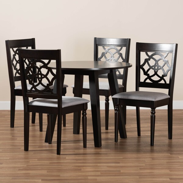 Baxton Studio Eliza Grey Upholstered and Walnut Wood 5-Piece Dining Set - 169-9730-10896