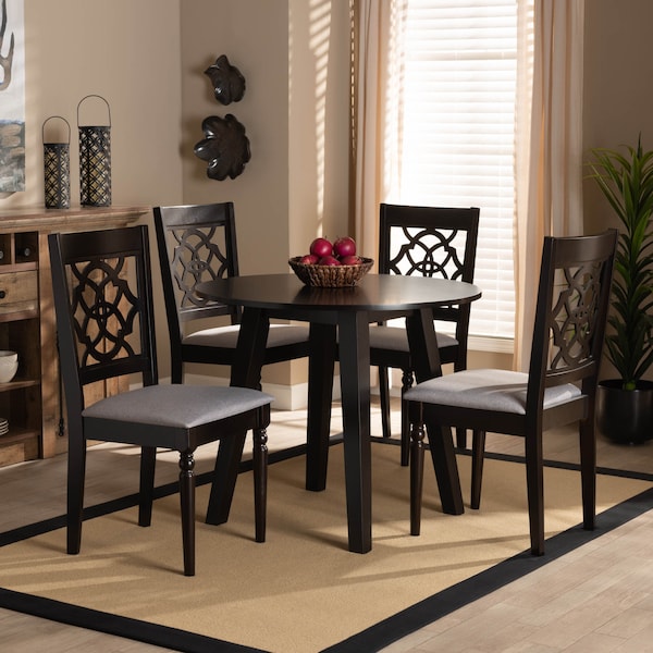 Baxton Studio Eliza Grey Upholstered and Walnut Wood 5-Piece Dining Set - 169-9730-10896