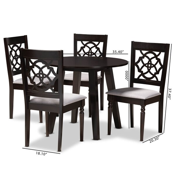 Baxton Studio Eliza Grey Upholstered and Walnut Wood 5-Piece Dining Set - 169-9730-10896