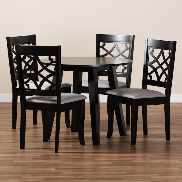 Baxton Studio Mya Grey Upholstered and Dark Brown Finished Wood 5-Piece Dining Set - 172-9728-10896