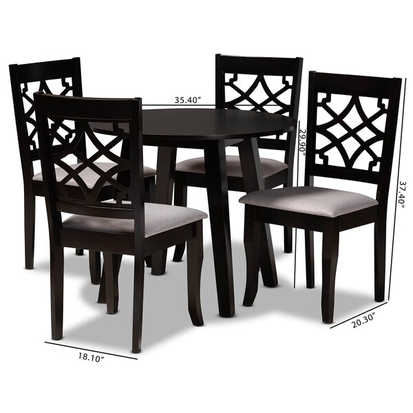 Baxton Studio Mya Grey Upholstered and Dark Brown Finished Wood 5-Piece Dining Set - 172-9728-10896