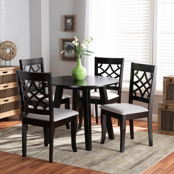 Baxton Studio Mya Grey Upholstered and Dark Brown Finished Wood 5-Piece Dining Set - 172-9728-10896