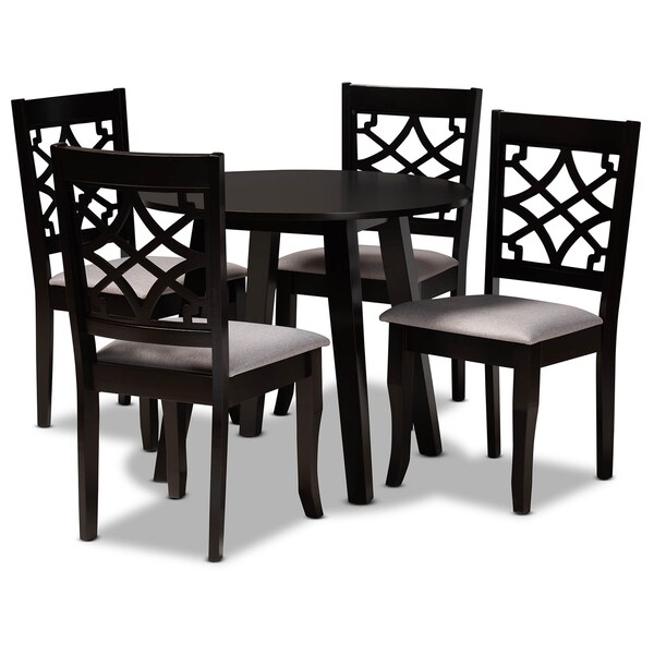 Baxton Studio Mya Grey Upholstered and Dark Brown Finished Wood 5-Piece Dining Set - 172-9728-10896