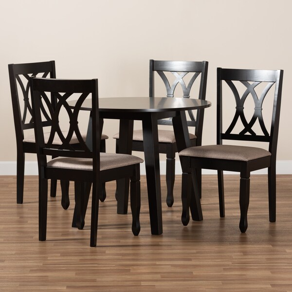 Baxton Studio Millie Sand Upholstered and Dark Brown Wood 5-Piece Dining Set - 169-9403-10896