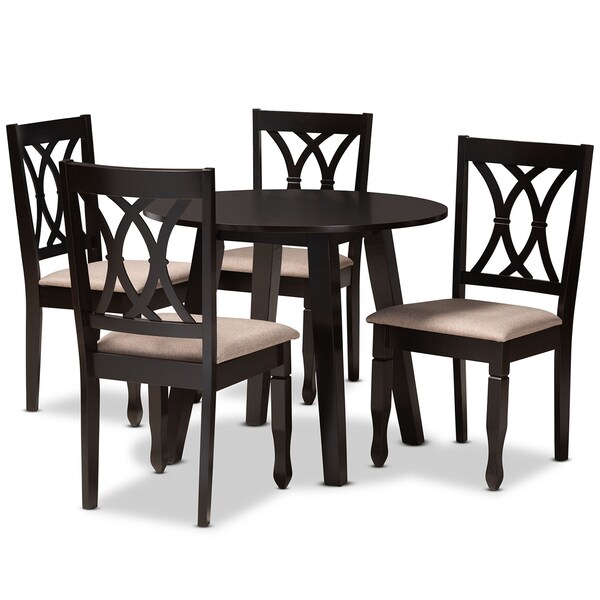 Baxton Studio Millie Sand Upholstered and Dark Brown Wood 5-Piece Dining Set - 169-9403-10896