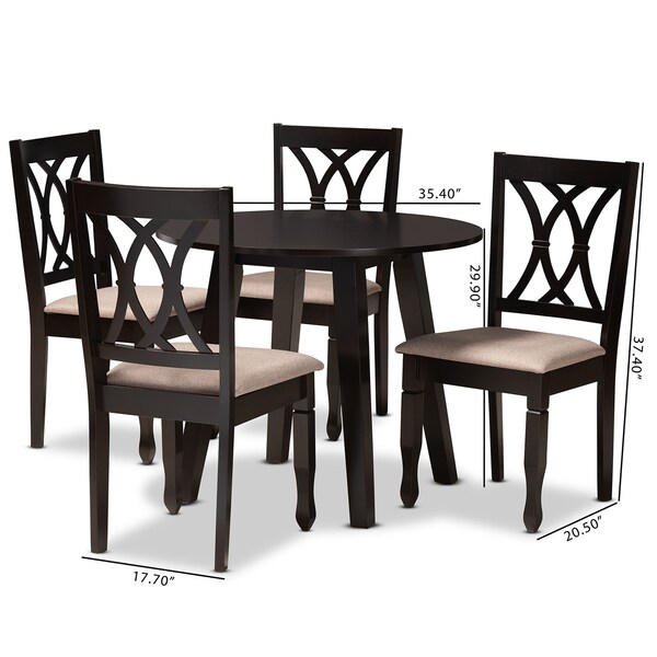 Baxton Studio Millie Sand Upholstered and Dark Brown Wood 5-Piece Dining Set - 169-9403-10896