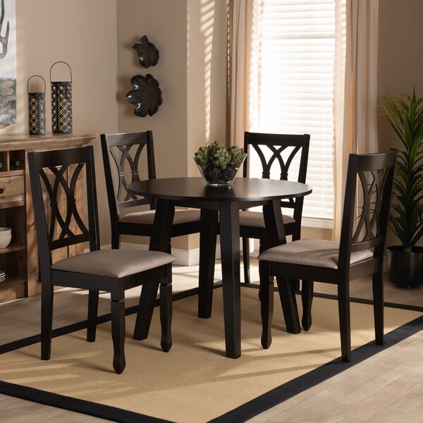 Baxton Studio Millie Sand Upholstered and Dark Brown Wood 5-Piece Dining Set - 169-9403-10896
