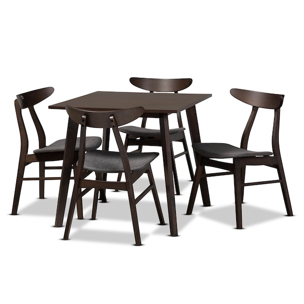 Baxton Studio Britte Dark Grey Upholstered Dark Oak Wood 5-Piece Dining Set - 161-10467-10464