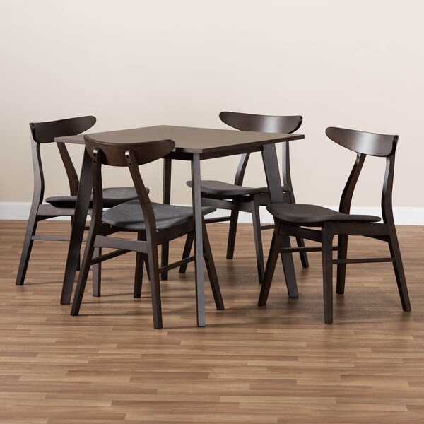 Baxton Studio Britte Dark Grey Upholstered Dark Oak Wood 5-Piece Dining Set - 161-10467-10464