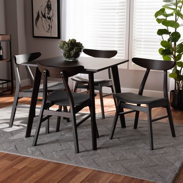 Baxton Studio Britte Dark Grey Upholstered Dark Oak Wood 5-Piece Dining Set - 161-10467-10464