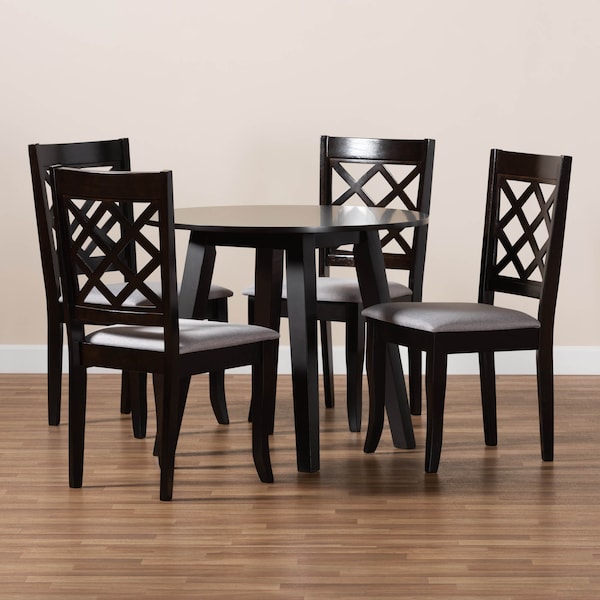 Baxton Studio Daisy Grey Upholstered and Dark Brown Finished Wood 5-Piece Dining Set - 173-9726-10896