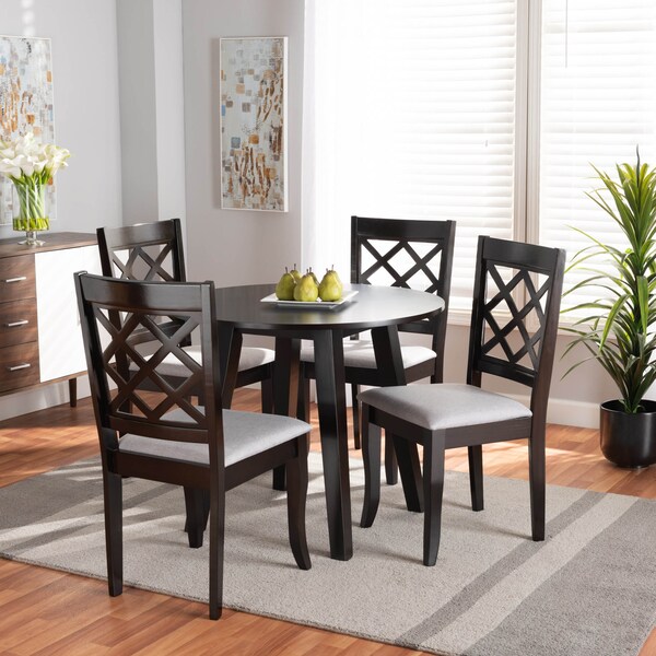 Baxton Studio Daisy Grey Upholstered and Dark Brown Finished Wood 5-Piece Dining Set - 173-9726-10896