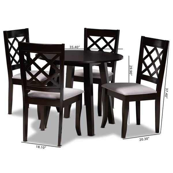 Baxton Studio Daisy Grey Upholstered and Dark Brown Finished Wood 5-Piece Dining Set - 173-9726-10896