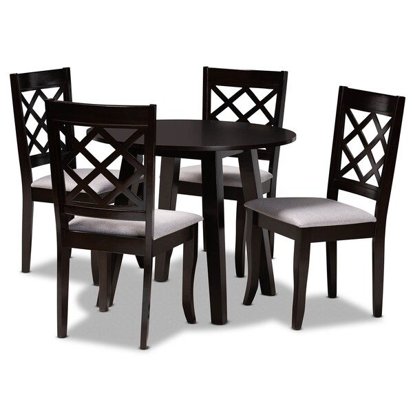 Baxton Studio Daisy Grey Upholstered and Dark Brown Finished Wood 5-Piece Dining Set - 173-9726-10896