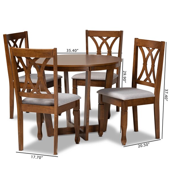 Baxton Studio Aggie Grey Upholstered and Walnut Wood 5-Piece Dining Set - 173-9882-10897