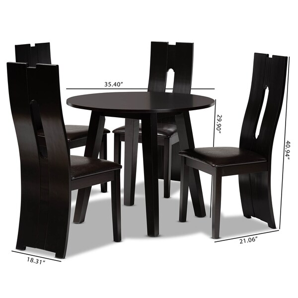 Baxton Studio Torin Dark Brown Upholstered and Finished Wood 5-Piece Dining Set - 170-8036-10896